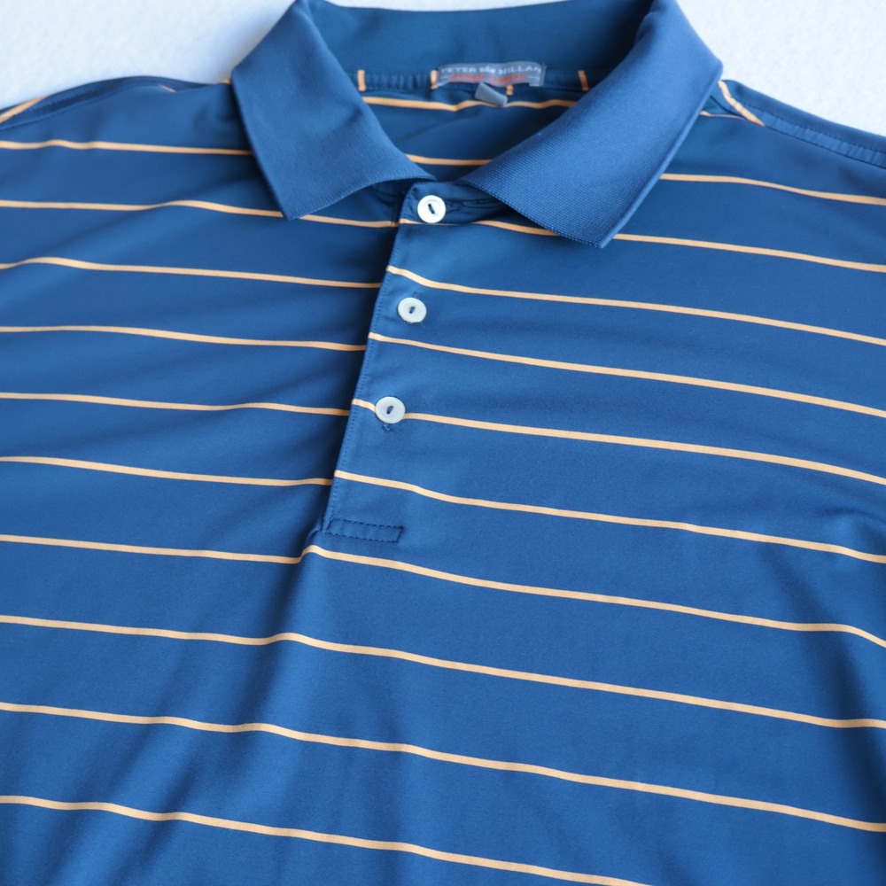 Peter Millar Summer Comfort Polo Shirt Mens Large Blue Yellow Striped Golf Shirt